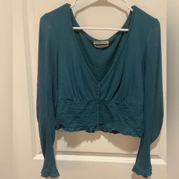 Urban Outfitters Turquoise Green Smocked Crop Top Size Large - Picture 4 of 4